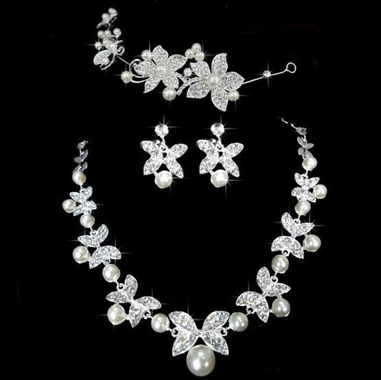 Bridal Jewelry Set 3-Piece Butterfly Pearl - Necklace Headdress - Wedding Jewelry Women