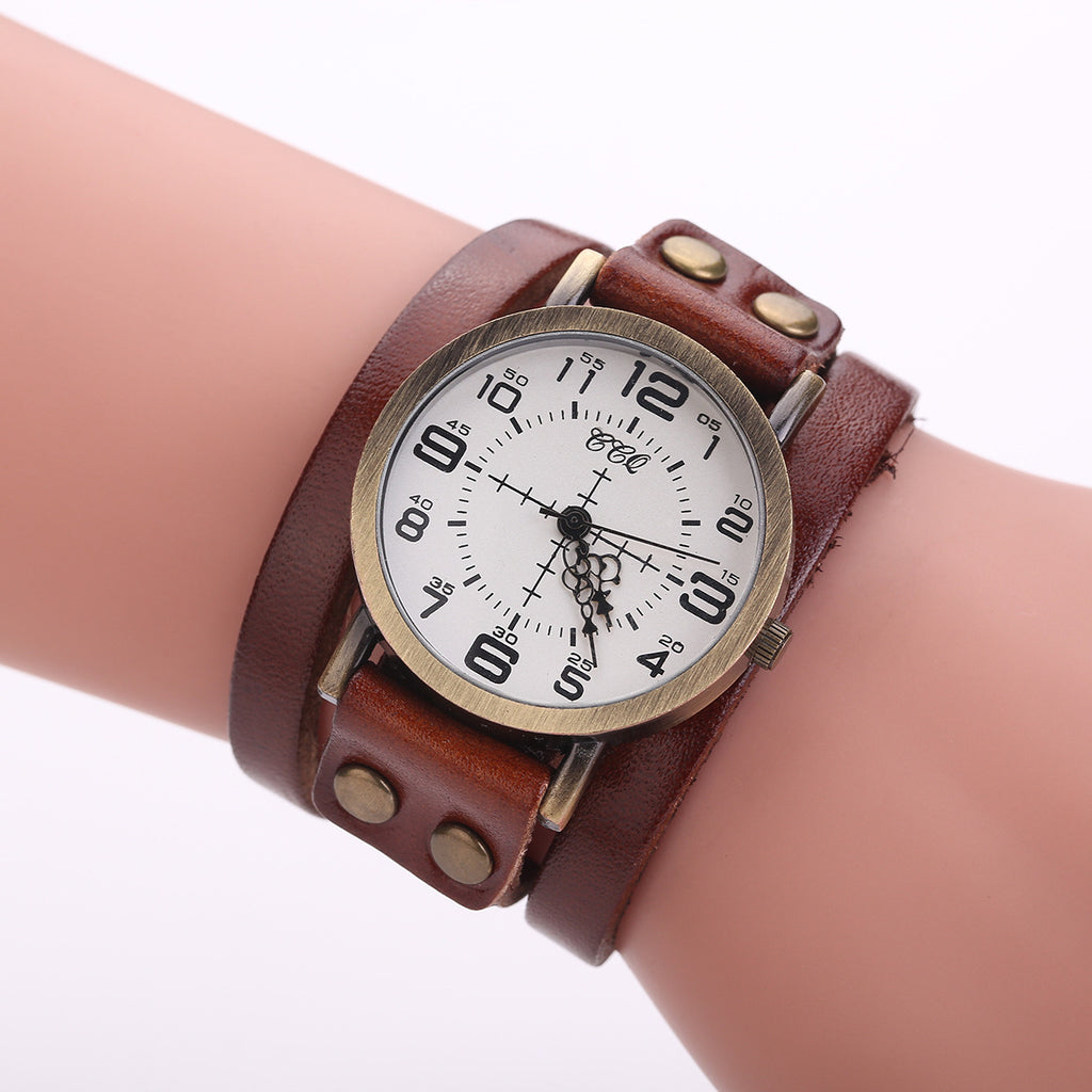 Montre-bracelet en cuir vintage CCQ, montre-bracelet antique pour femme, montre à quartz décontractée pour femme, Relogio Feminino 1347