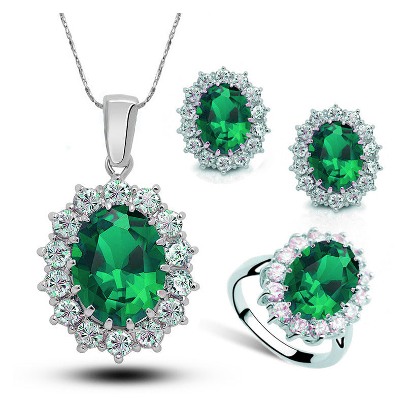 "Bridal Jewelry Set Crystal Silver - Necklace Earrings Ring - Wedding Jewelry for Women Jewelry Set"