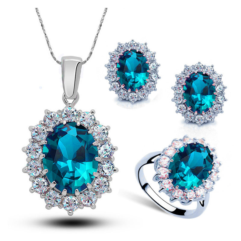 "Bridal Jewelry Set Crystal Silver - Necklace Earrings Ring - Wedding Jewelry for Women Jewelry Set"