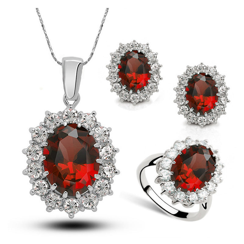 "Brautschmuck Set Kristall Silber - Halskette Ohrringe Ring - Hochzeitsschmuck Damen Schmuckset"