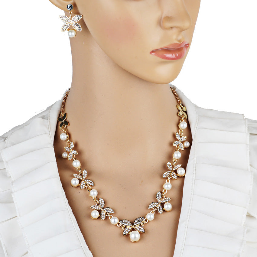 Bridal Jewelry Set Pearl Butterfly - Necklace Earrings - Wedding Jewelry Women