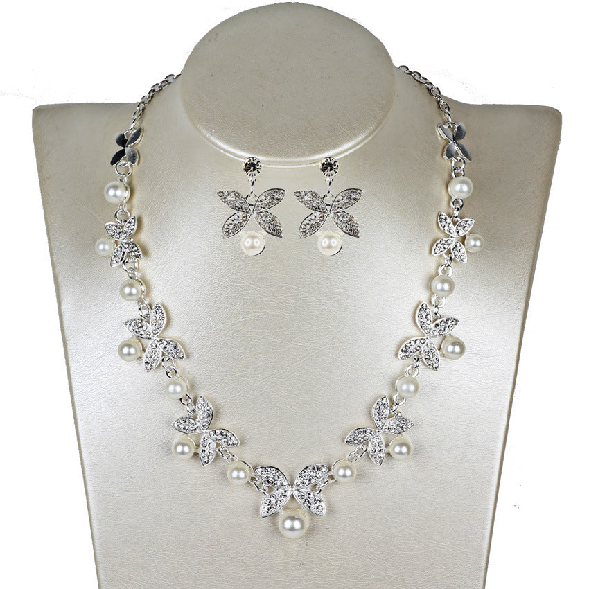 Bridal Jewelry Set Pearl Butterfly - Necklace Earrings - Wedding Jewelry Women