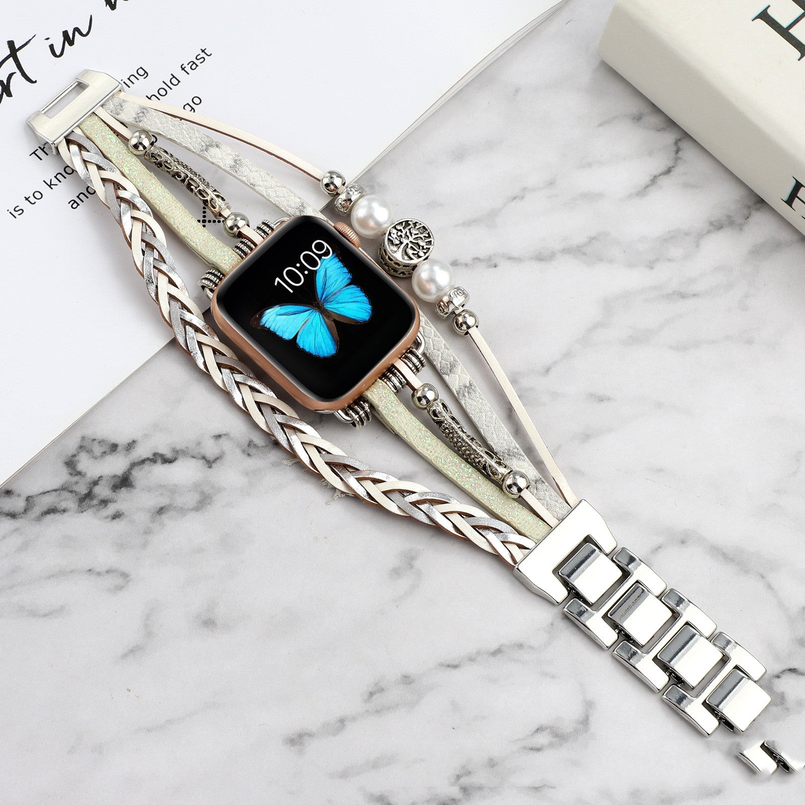 Armbanduhr aus Vintage-Leder mit Metall – Universelles Smartwatch-Armband