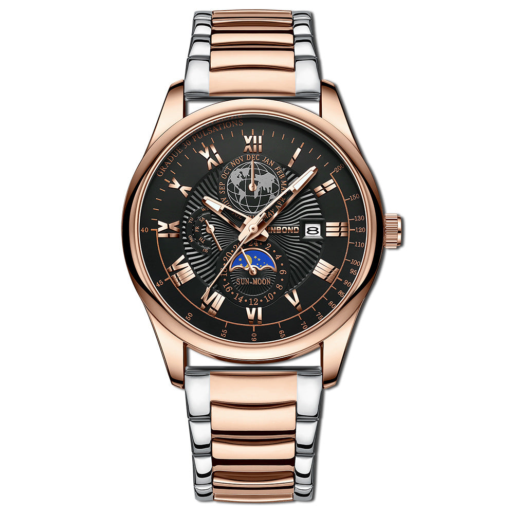 Montre Homme Quartz Lumineux Phase de Lune – Waterproof Bracelet Cuir