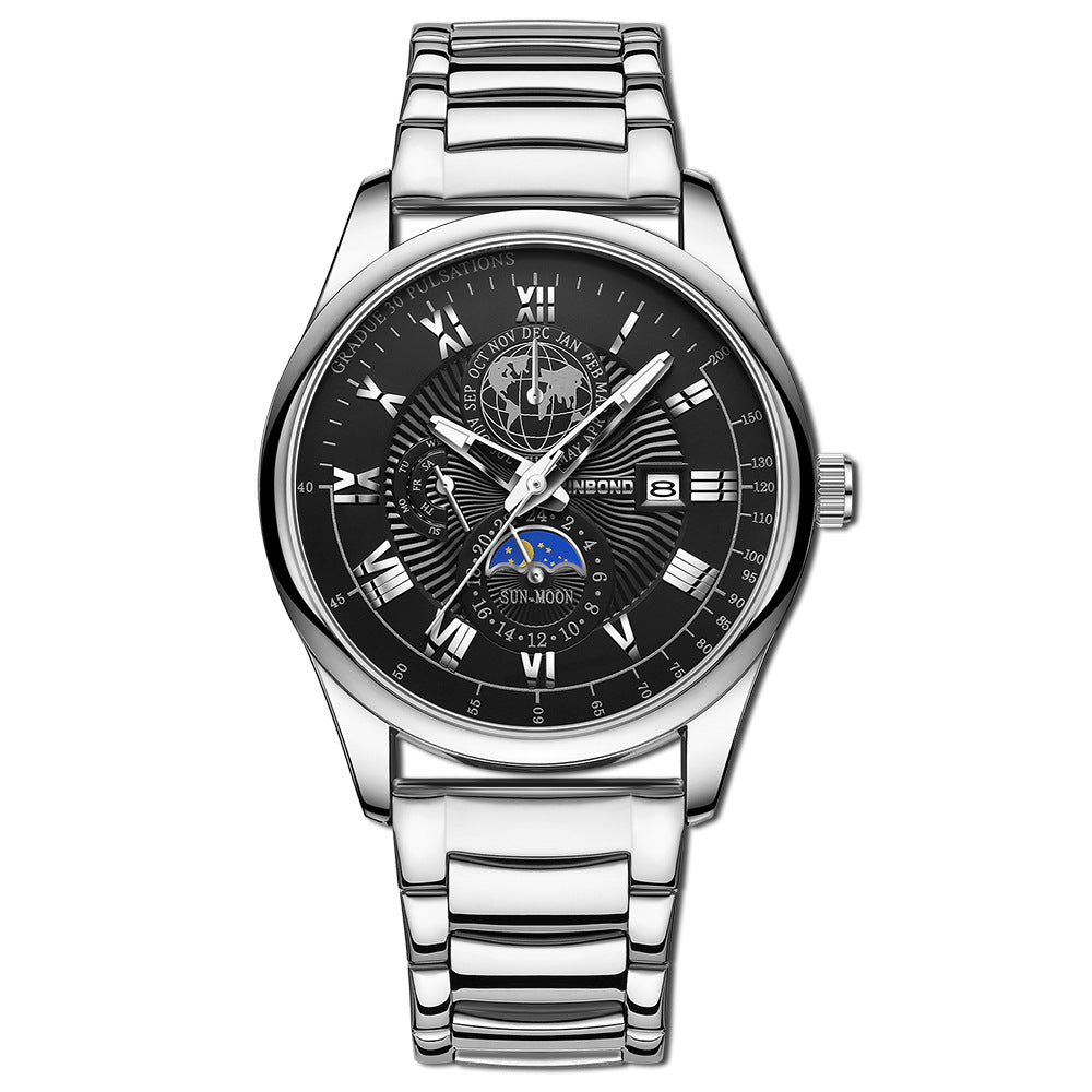 Montre Homme Quartz Lumineux Phase de Lune – Waterproof Bracelet Cuir