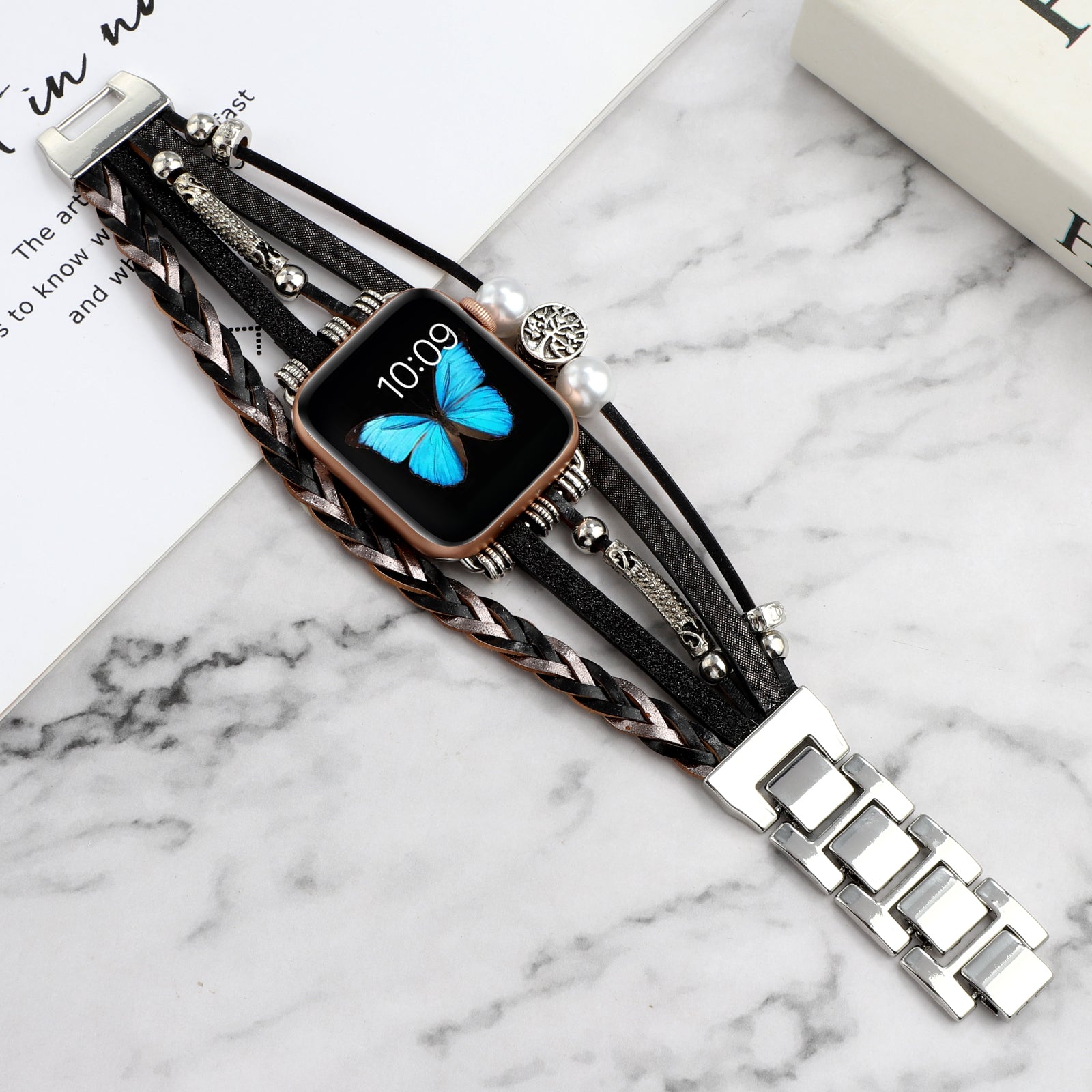 Armbanduhr aus Vintage-Leder mit Metall – Universelles Smartwatch-Armband