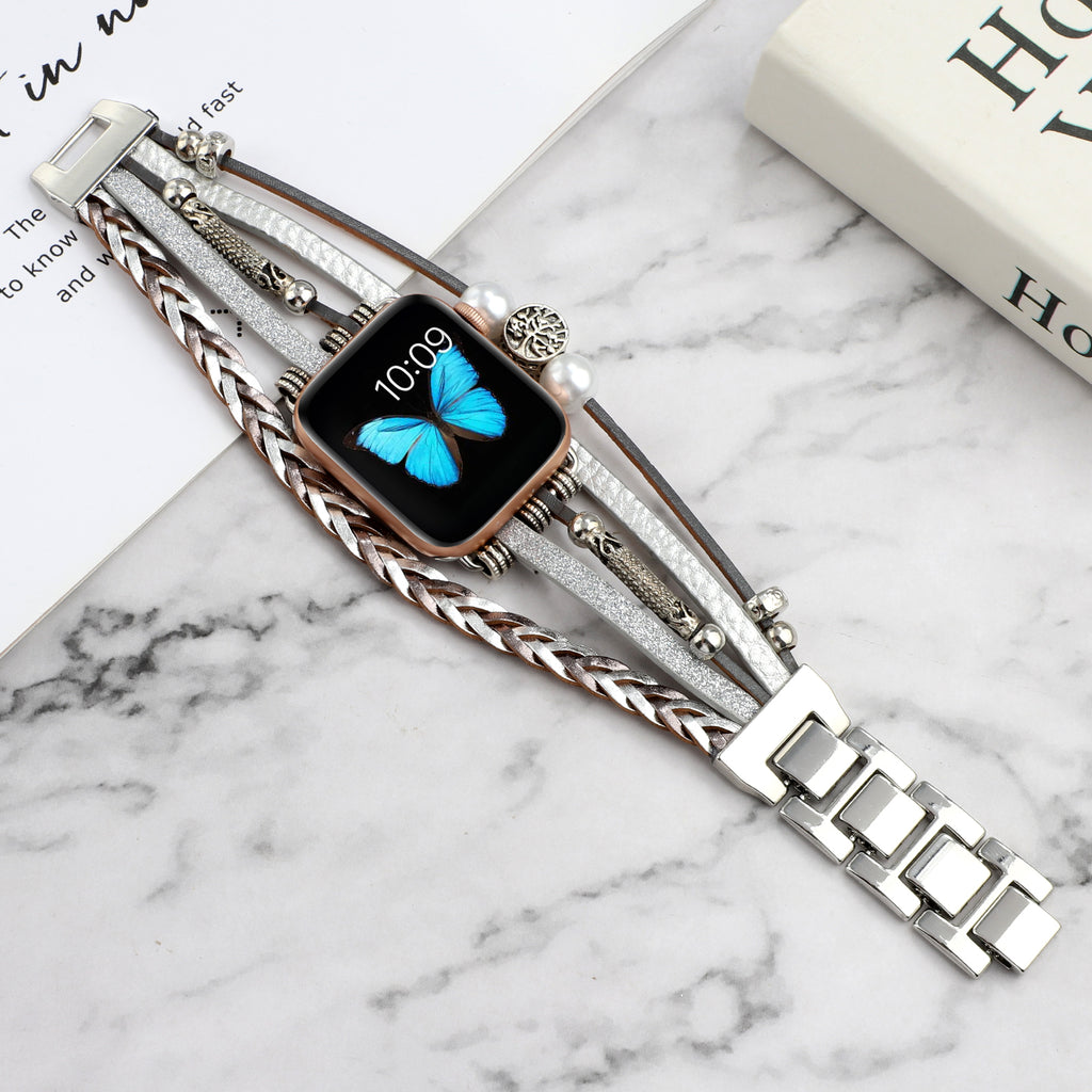 Armbanduhr aus Vintage-Leder mit Metall – Universelles Smartwatch-Armband