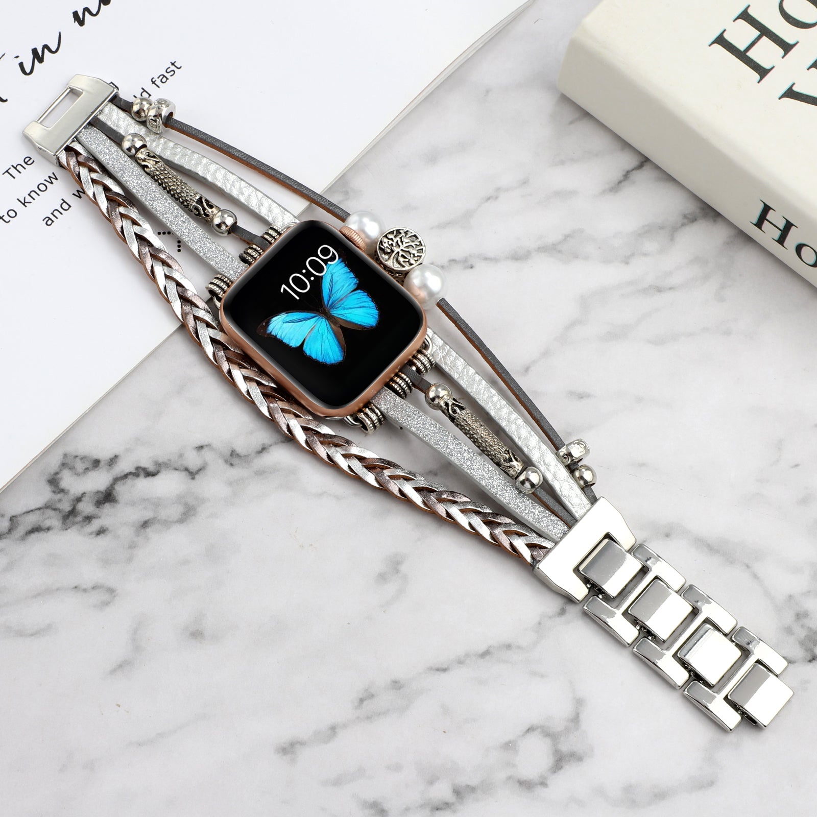 Armbanduhr aus Vintage-Leder mit Metall – Universelles Smartwatch-Armband