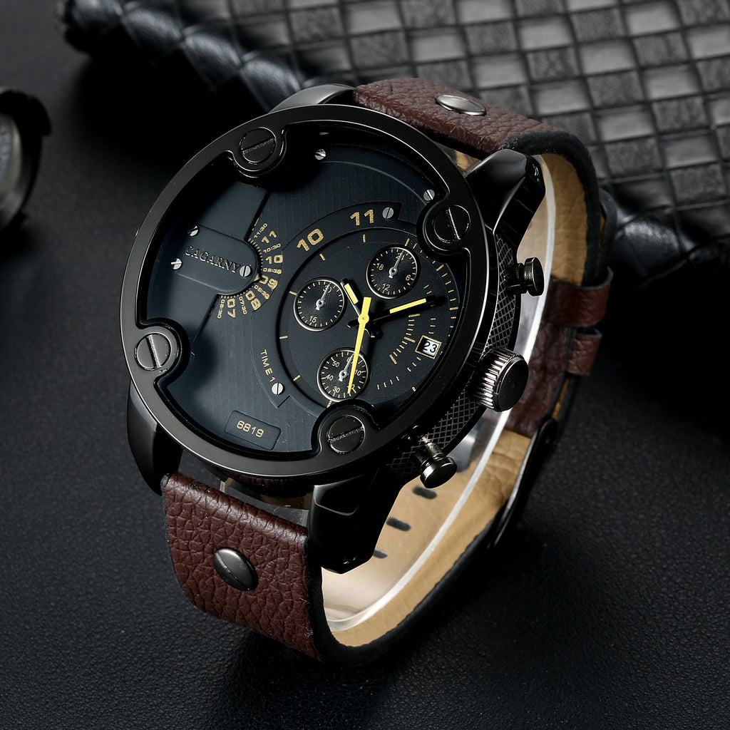 Montre Homme Grand Cadran Quartz Calendrier – Bracelet Cuir Rétro