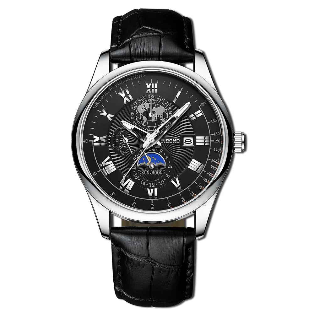 Montre Homme Quartz Lumineux Phase de Lune – Waterproof Bracelet Cuir