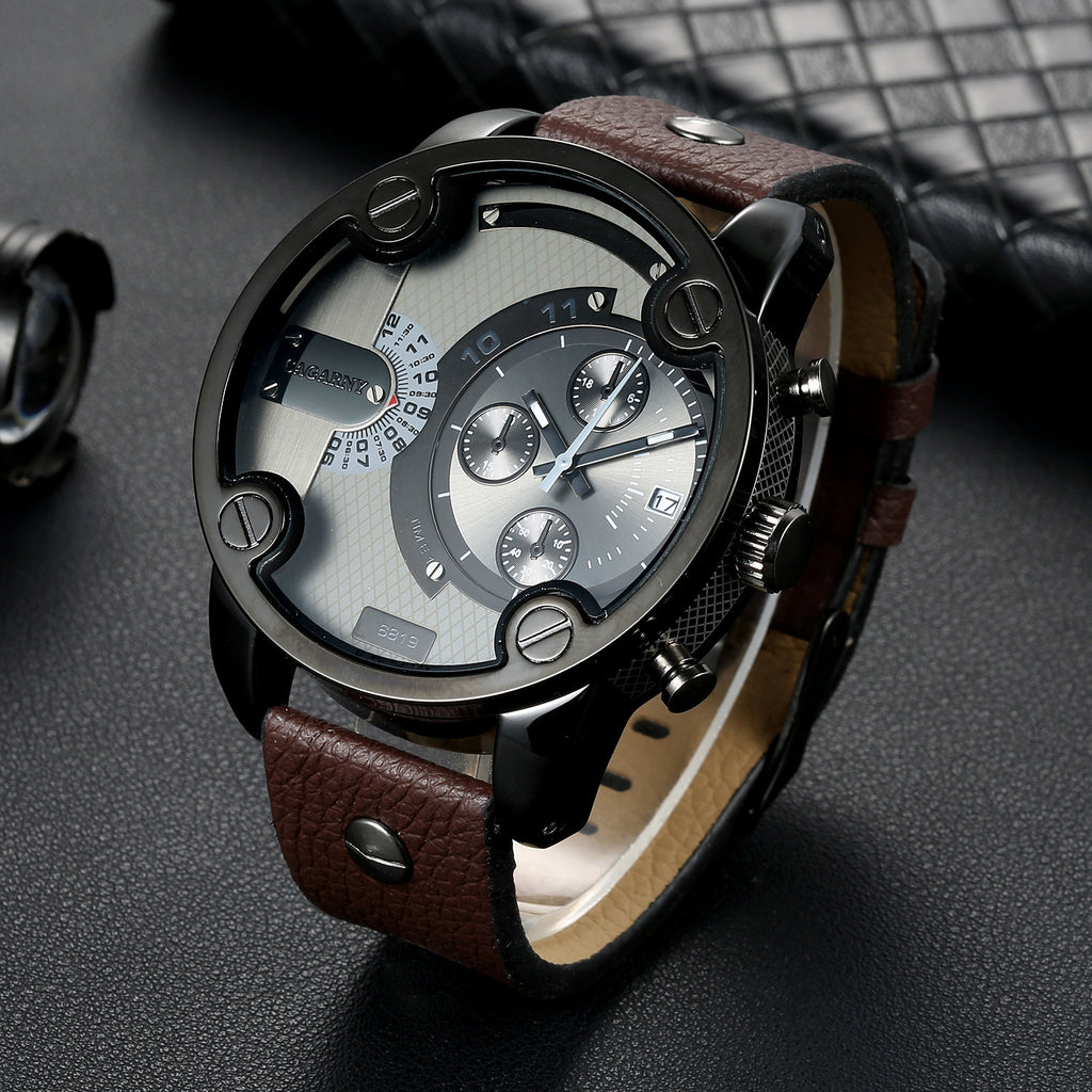 Montre Homme Grand Cadran Quartz Calendrier – Bracelet Cuir Rétro