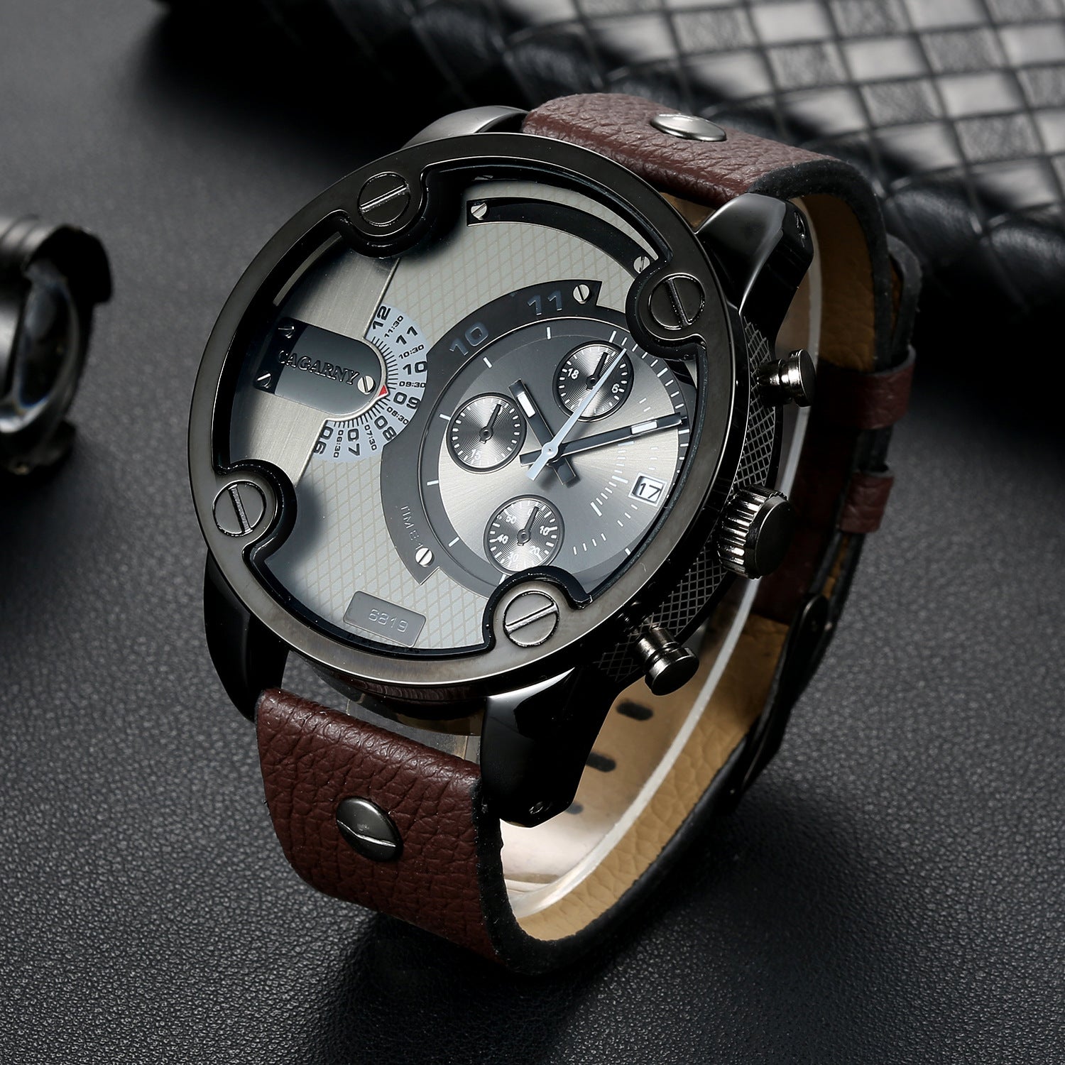 Montre Homme Grand Cadran Quartz Calendrier – Bracelet Cuir Rétro