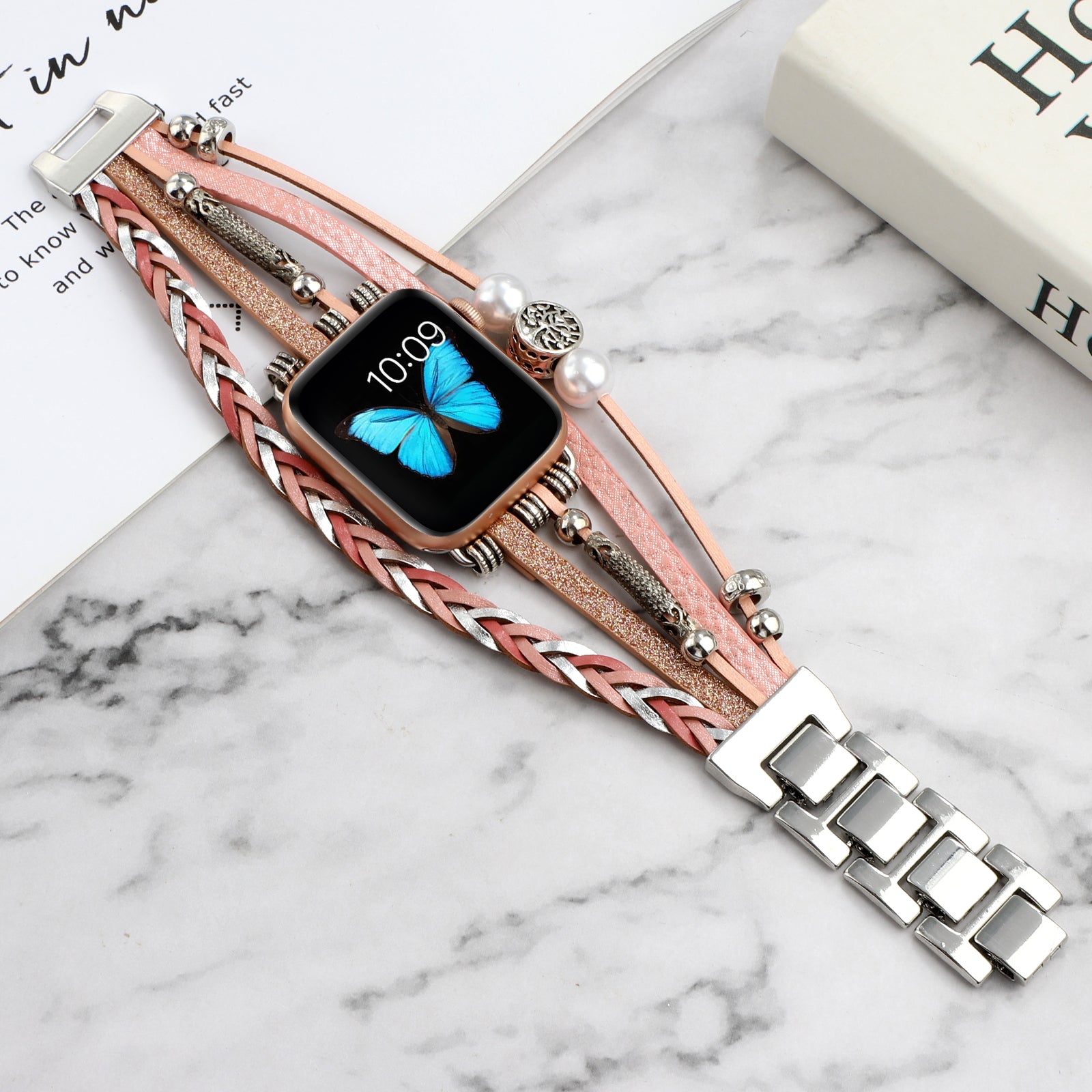 Armbanduhr aus Vintage-Leder mit Metall – Universelles Smartwatch-Armband