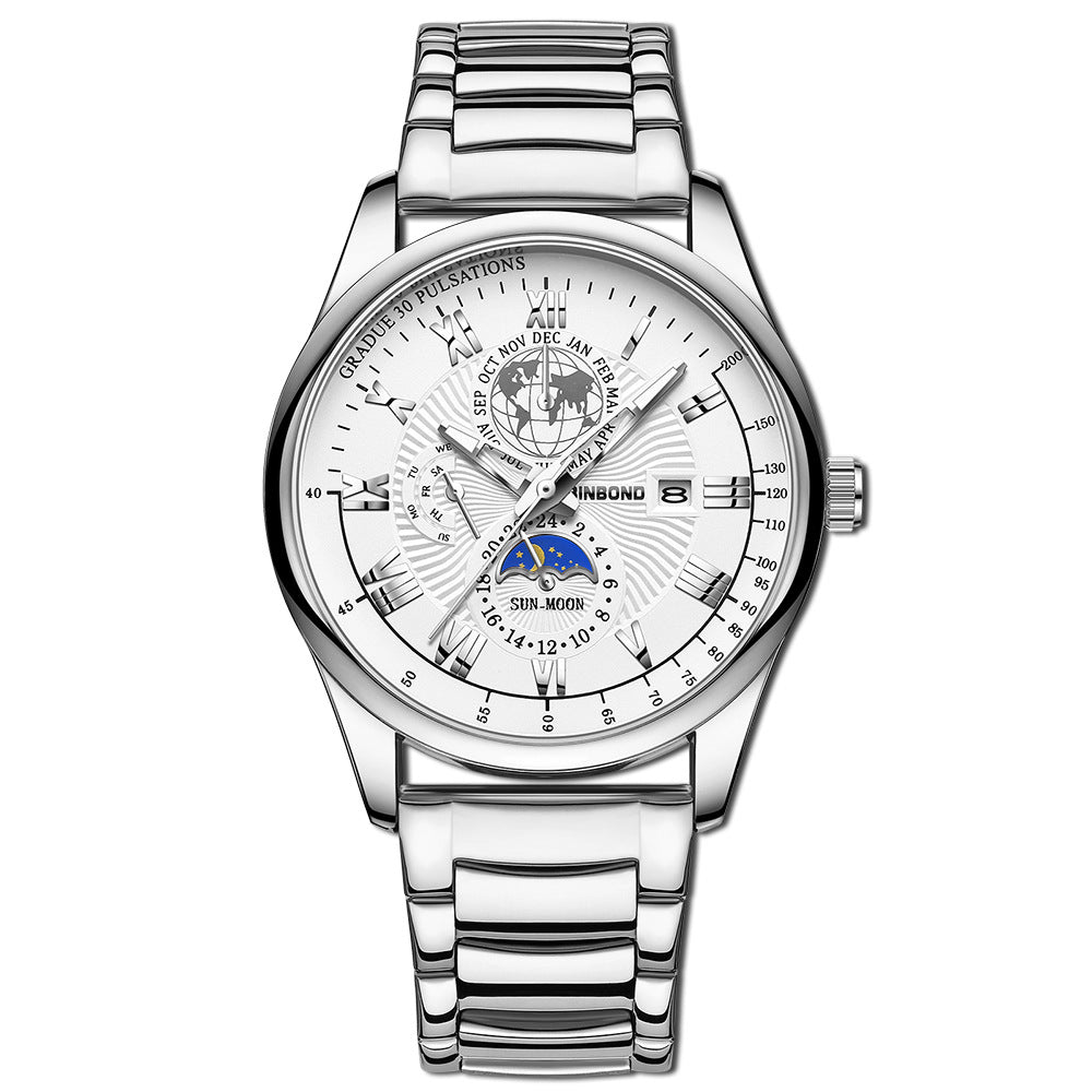 Montre Homme Quartz Lumineux Phase de Lune – Waterproof Bracelet Cuir