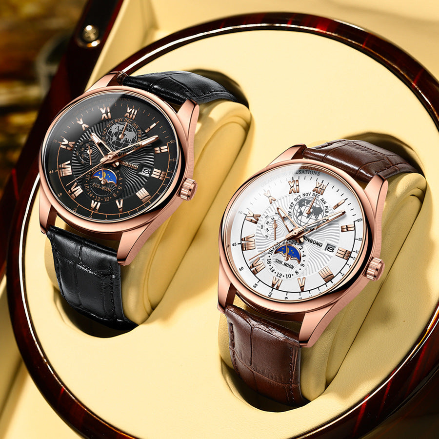Montre Homme Quartz Lumineux Phase de Lune – Waterproof Bracelet Cuir